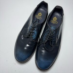 Base London Derby Shoes Sz 8 EU 42 Navy Patent Leather Lace-Up Chunky Sole Mens